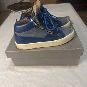 Giuseppe Zanotti Navy Leather/Suede Hi Top Sneakers Men's Size 43